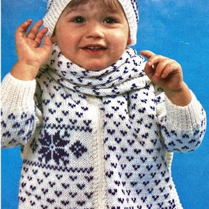 ENGLISH only Winter Zipped Jacket, Hat & Scarf Knitting Pattern (1-7 yrs) (Digital Download)
