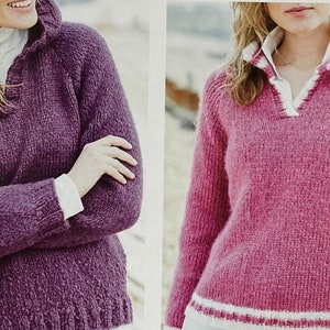 Stickmönster för Chunky Yarn-tröja: Med huva eller krage, storlek 32-50 (nedladdning sker direkt)