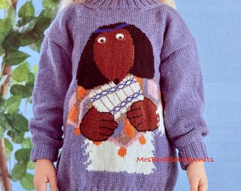 The Wombles sweater knitting pattern for  child jumper sweater to fit ages 5-12yrs. Obidos.Double Knit yarn. Vintage PDF download.