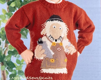 The Wombles sweater knitting pattern for  child jumper sweater to fit ages 5-12yrs. Tobermorey. Double Knit yarn. Vintage PDF download.