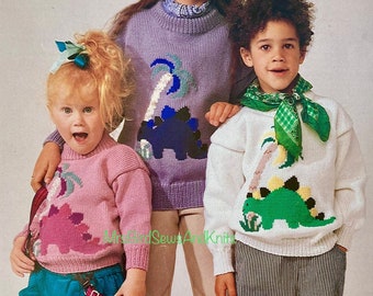 Dinosaur Sweater Knitting Pattern: Double Knit Yarn (PDF Download, ENGLISH