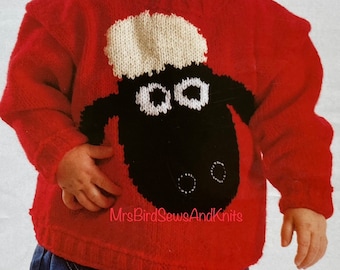 ENGLISH only Shaun the Sheep Knit Sweater Pattern: Child's Jumper (Instant Download, ENGLISH, 20-24 inch