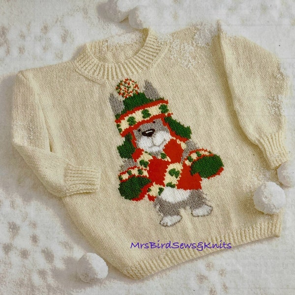 Tiger Dog Kipper’s friend sweater  jumper & to knit. Sizes to fit 3-10 years. Vintage Instant download knitting pattern.