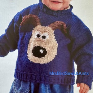 Modello per lavorare a maglia un maglione vintage di Gromit: maglione a doppia maglia per bambini (modello PDF, solo in inglese)