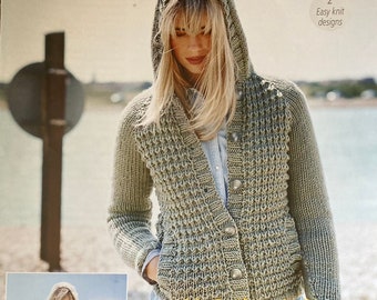 Súper Chunky Knit Jacket Pattern, Hooded Cardigan (Sizes 32-42 inch) (Instant Download)