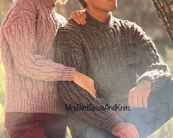 ENGLISH only Chunky Knit Jumper Pattern: Unisex Button Collar (Sizes 32-42 inches) (Instant Download)