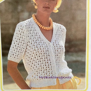 Ladies Short Sleeved Summer Top cardigan to knit in a cotton Summer yarn. Sizes 30-42 inch. Instant vintage download pattern in ENGLISH