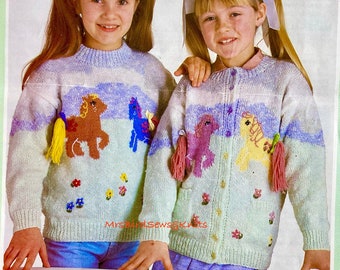 My Little Pony Pullover, Pullover & Strickjacke aus Double Knit Garn. Kindergrößen 66-76cm. Vintage PDF Download Strickanleitung