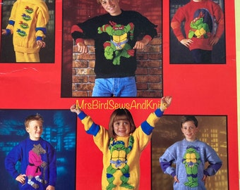 ENGLISH only Hero Turtles Knitting Pattern Book: Child & Adult Sweaters, Hat, Scarf (Digital Download)
