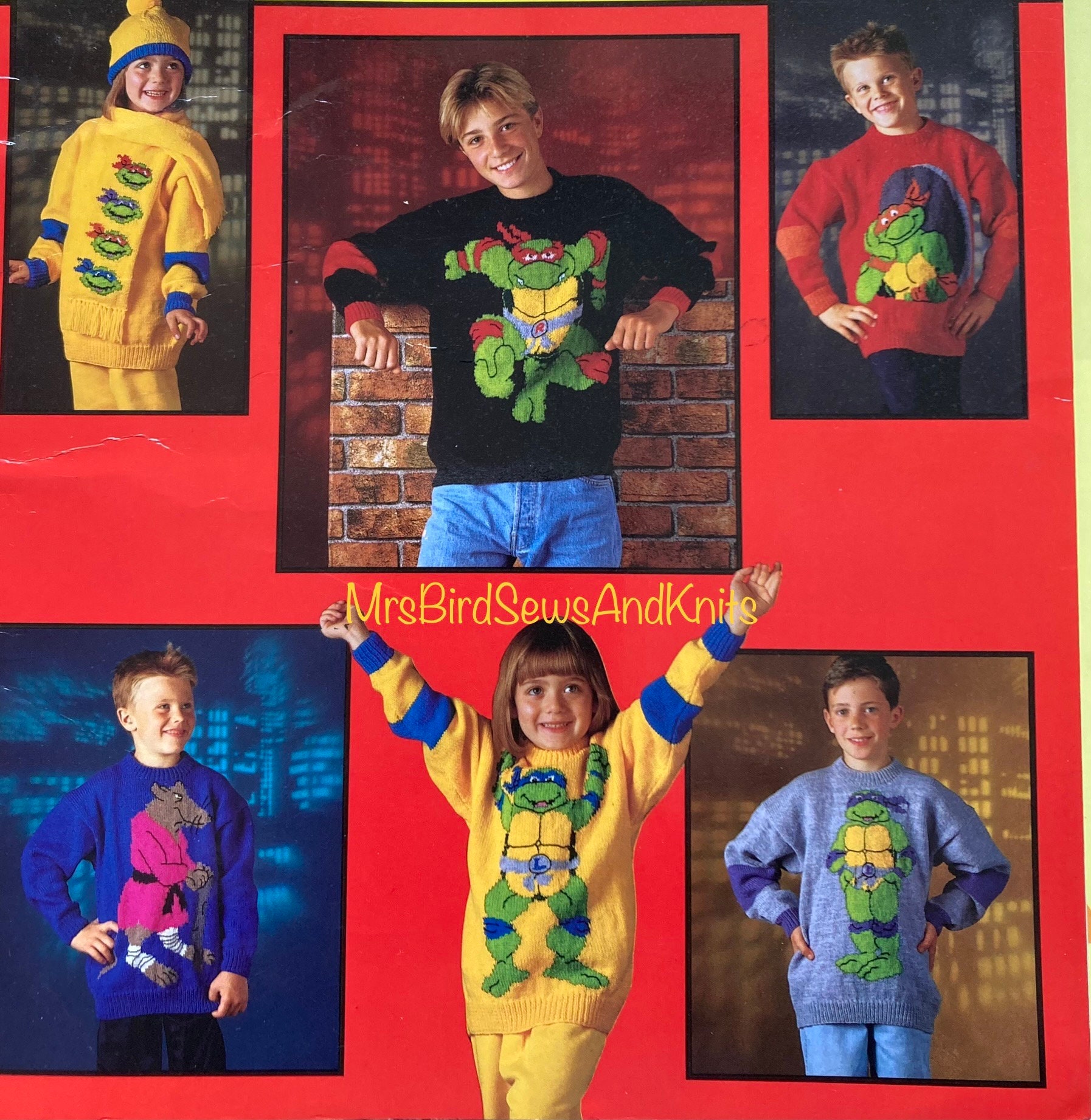 Vintage TMNT Ninja Turtles Knit Graphic Sweaters Kids Lot Of