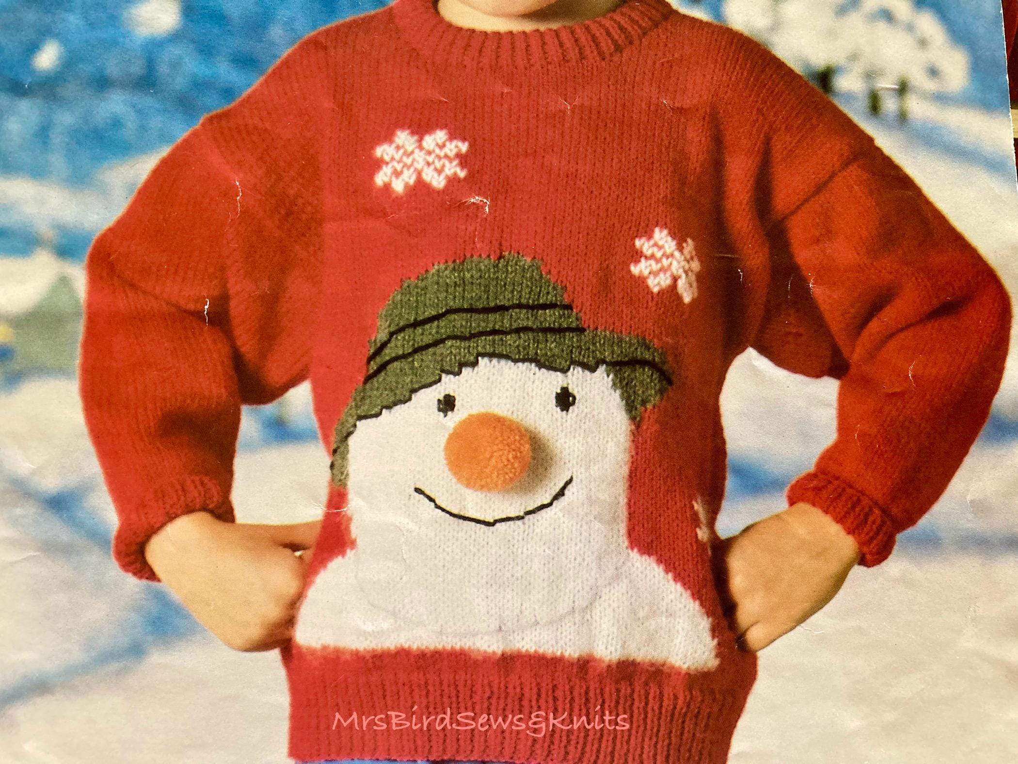 Vintage Snowman Jumper Knitting Pattern: Children's Double Knit