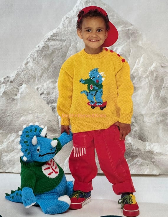 Vintage Dinosaur Knit Sweater Pattern With Toy (PDF Download)