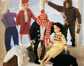 Doll clothes knitting pattern. 1970s. Boy and Girl dolls. DK or 4 ply. Vintage PDF download knitting pattern