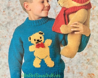 ENGLISH only Vintage Teddy Bear Sweater Knitting Pattern: Chunky Yarn (Digital Download)