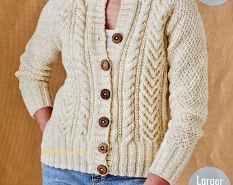 Patrón de punto para cárdigan y suéter Aran (solo en inglés): estilo clásico (tallas de 32 a 50 pulgadas) (descarga instantánea)