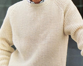 Fisherman's Rib sweater jumper. EASY KNIT. Vintage PDF downloadable knitting pattern in double knit yarn. Instant download.