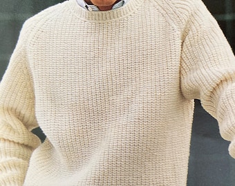 Fisherman's Rib sweater jumper. EASY KNIT. Vintage PDF downloadable knitting pattern in double knit yarn. Instant download.