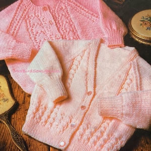 Cardigans to knit in two designs using Double Knit yarn. Sizes 18-24 inches.   Round or V neck. Instant Download knitting pattern in ENGLISH