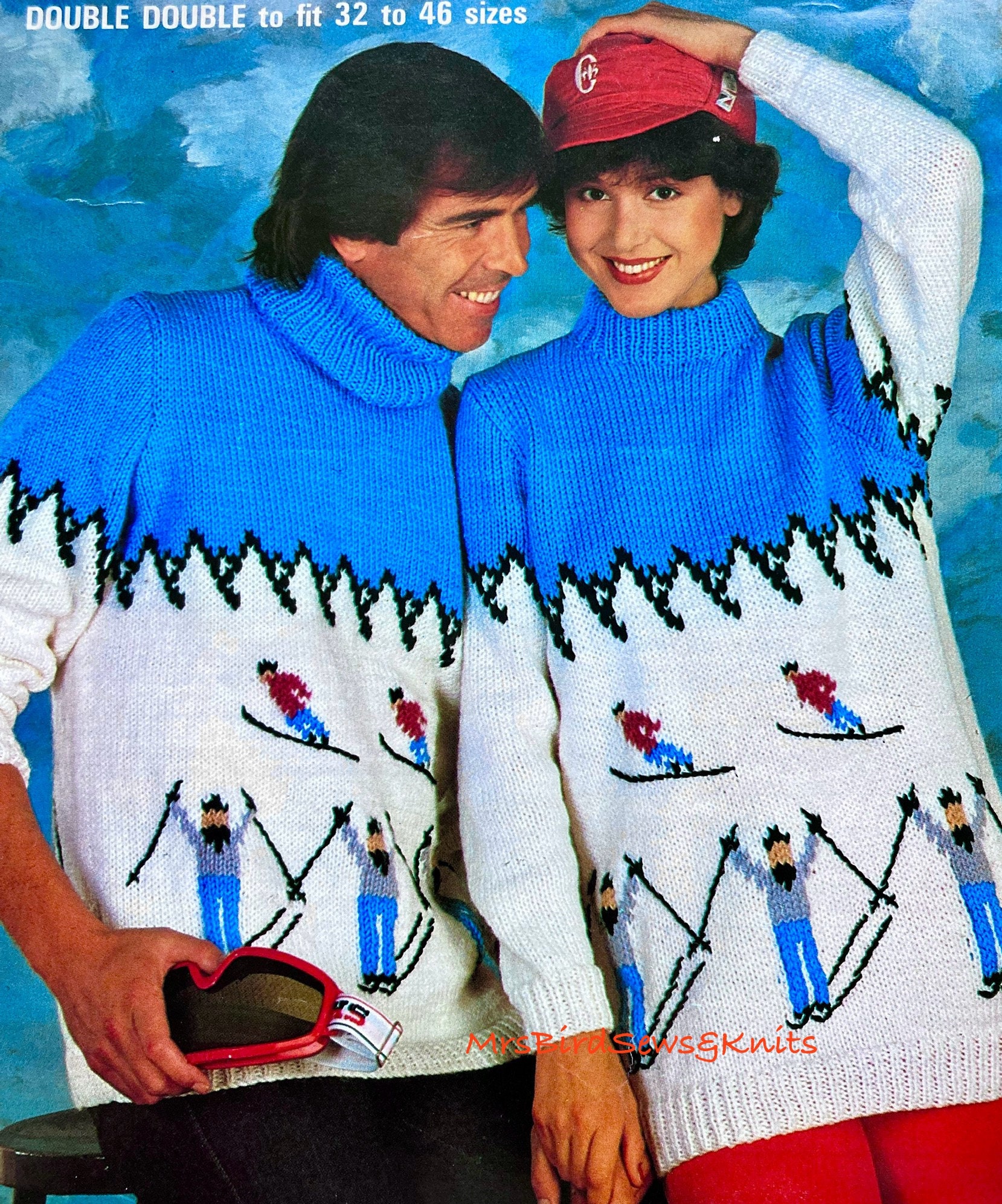 Vintage 1980s Ski Sweater Knitting Pattern: Easy Intarsia (sizes
