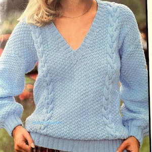 ENGLISH only Classic v neck to knit using Double Knit yarn. To fit sizes 32-42 inch. Vintage Instant download knitting pattern