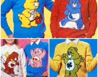 Modèle de tricot vintage Care Bears : pulls pour enfants et adultes (téléchargement PDF)
