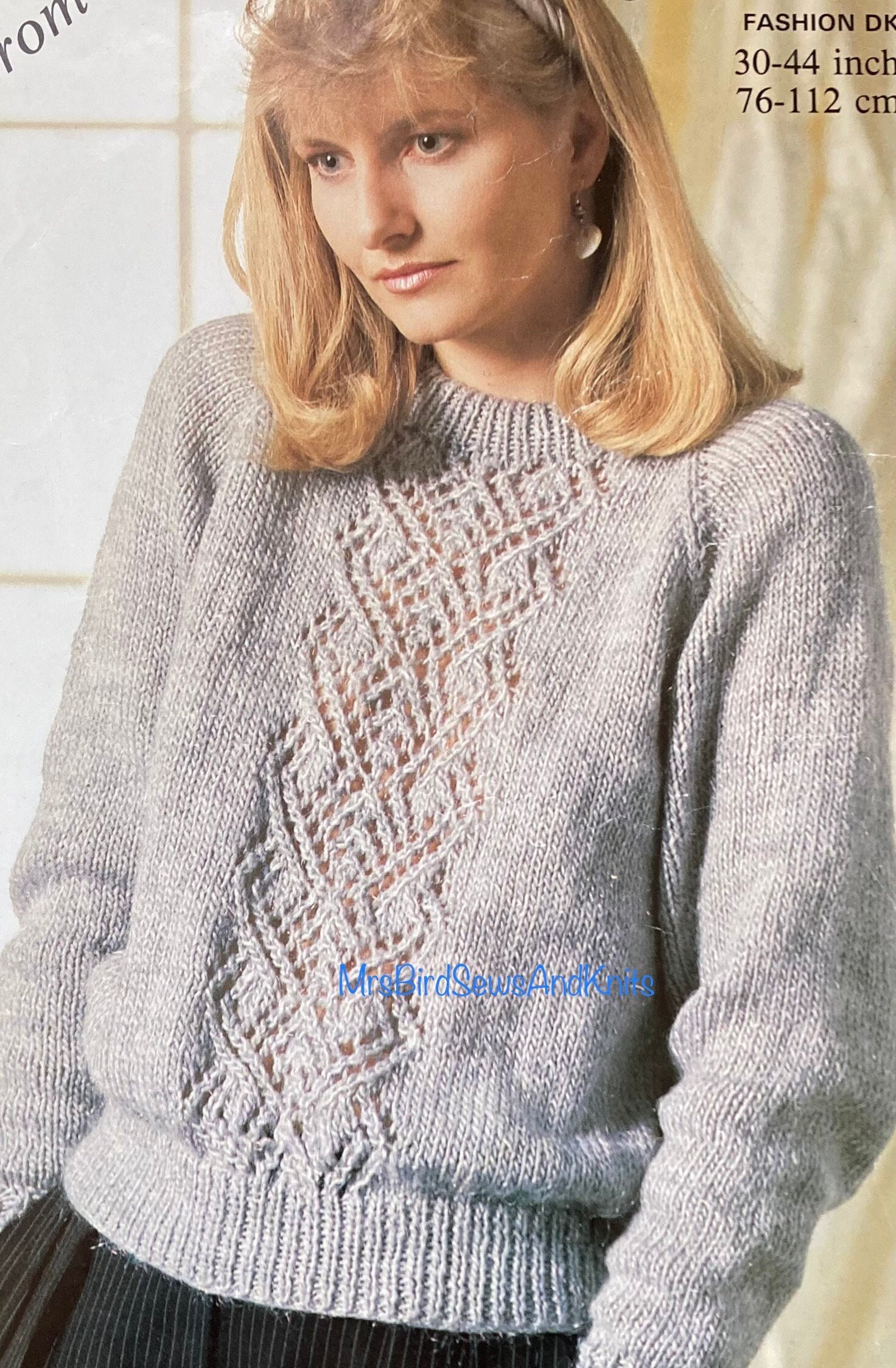ENGLISH Only Vintage Lacy Panel Sweater Knitting Pattern: Double