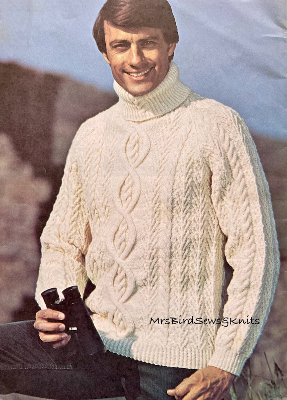 Aran Wollpullover Rollkragen Herren Klassischer ARAN Pullover Mit