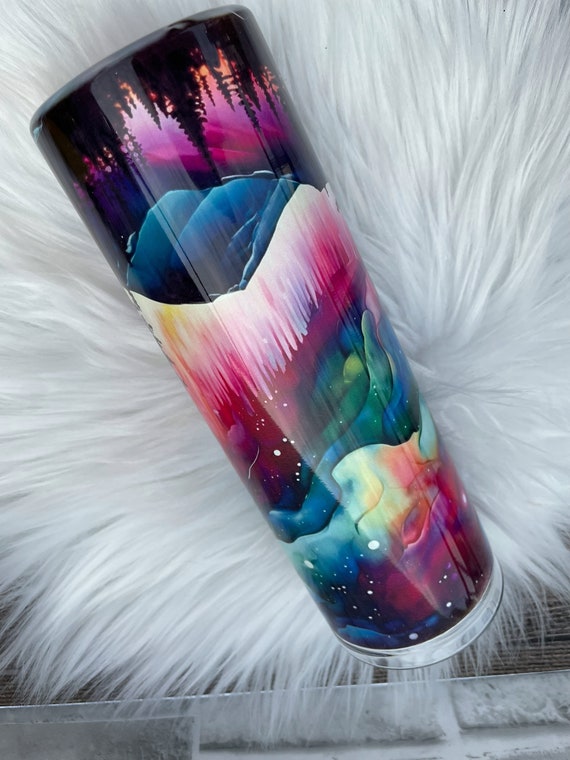 Northern Lights Tumbler, Aurora Borealis Travel Cup, Glowing Night Sky Mug, Nature Inspired Drinkware