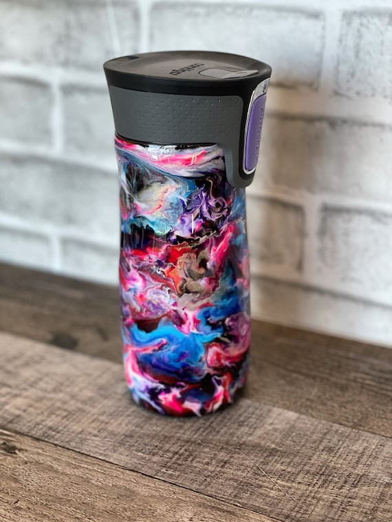 Handmade Blue Pink Swirl Coffee Mug, Stainless steel Tea Cup, Unique Drinkware, Gift for Her, Kitchen Decor