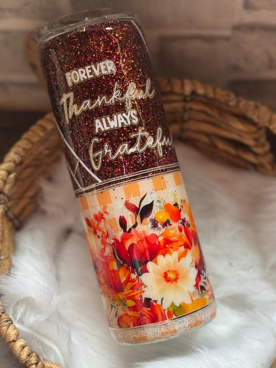 Fall Floral Glitter Tumbler, Sparkly Drinkware, Flower Pattern Cup, Autumn Drink Holder