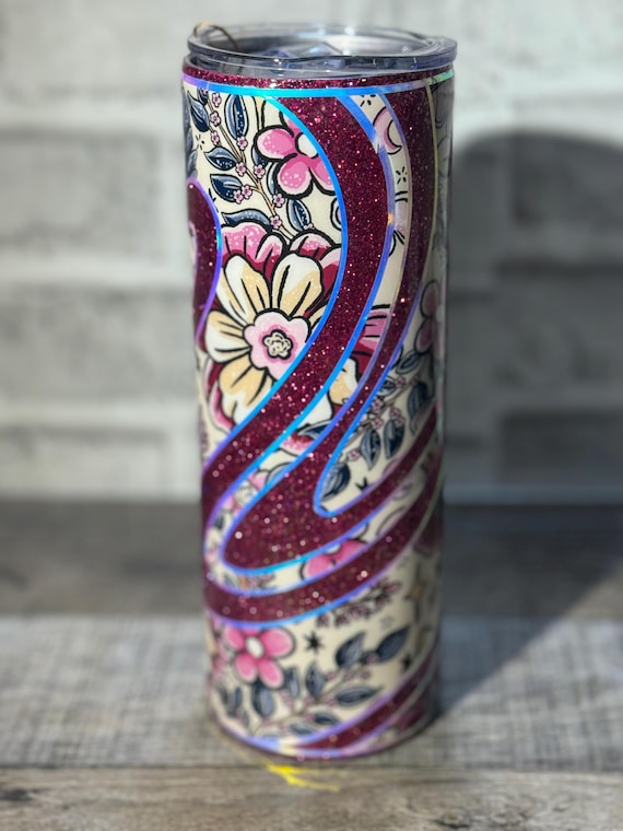Floral Glitter Tumbler, Personalized Tumbler, Floral Tumbler, Glitter Travel Mug, Gift For Her, Custom Cup