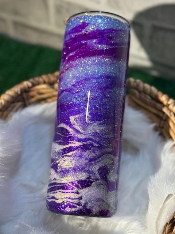 Purple Glitter Tumbler, Sparkly Travel Mug, Handmade Tumbler, Gift for Her, Customizable Tumbler