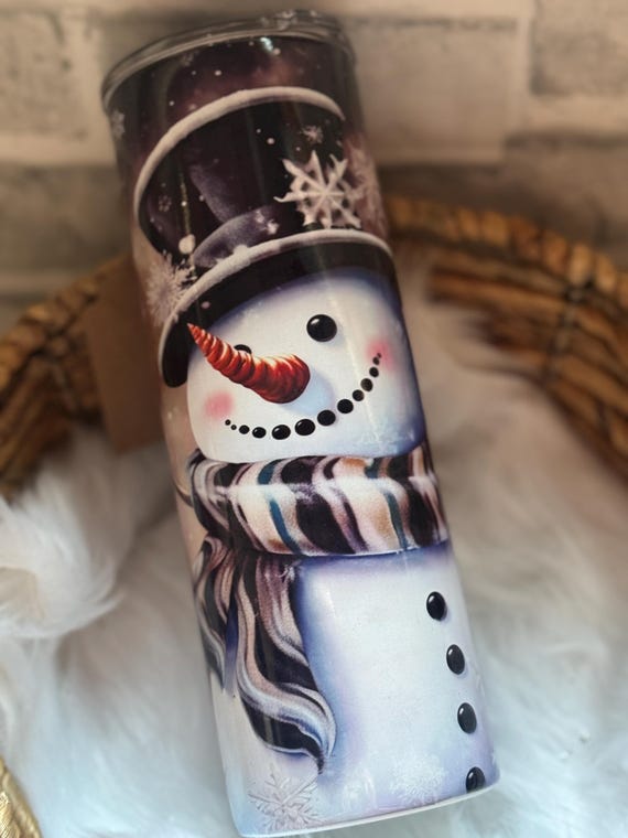 Snowman Sublimation Tumbler, Winter Holiday Cup, Festive Drinkware, Christmas Gift Idea, Seasonal Beverage Holder