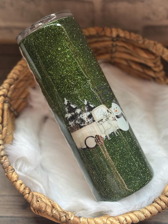 Christmas Ornament Tumbler, Classic Car Tumbler, Flitter Split Tumbler, Holiday Drinkware, Vintage Car Gift