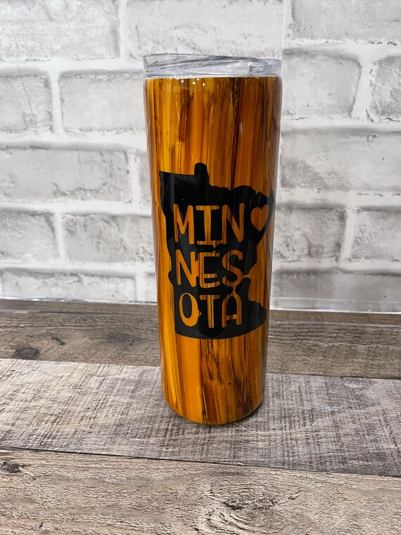MN Love Woodgrain Tumbler, Minnesota Souvenir Cup, Travel Mug, Gift for Him, Rustic Drinking Container