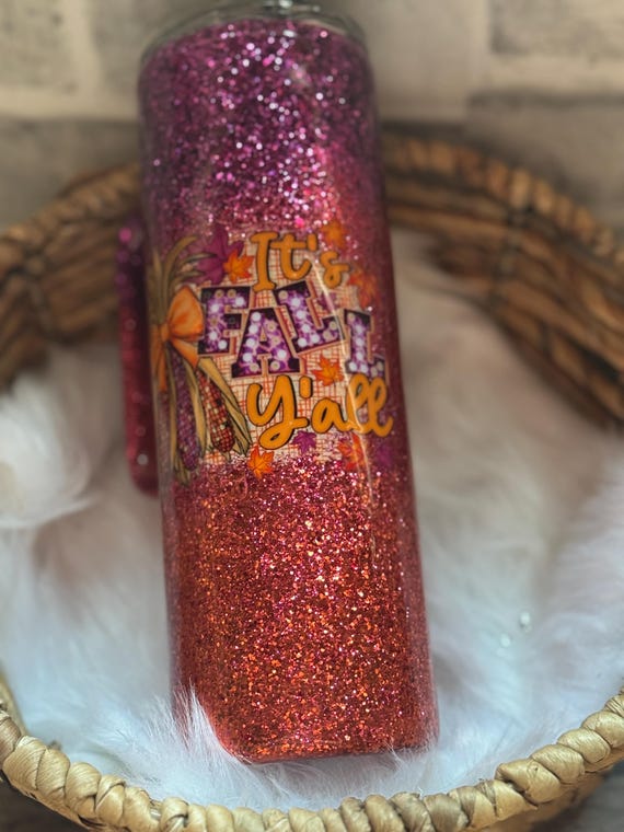 Fall Y'all Glitter Tumbler, Autumn Sparkle Cup, Seasonal Drinkware, Glitter Tumbler Gift, Fall Decor