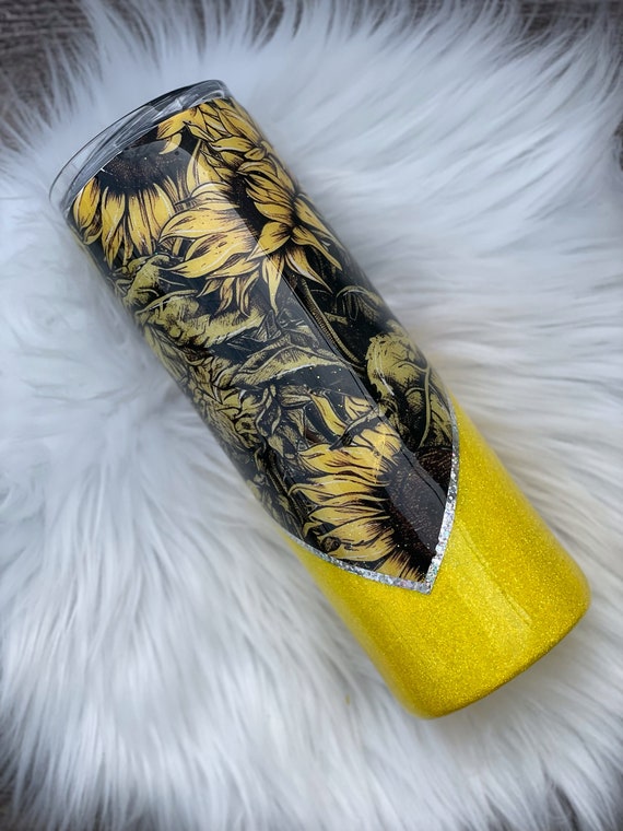 Sunflower Glitter Travel Tumbler: Floral Sparkly Drinkware