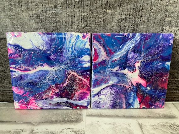 Alcohol Ink Coasters Set of 2, Epoxy Resin Coasters, Home Decor, Housewarming Gift