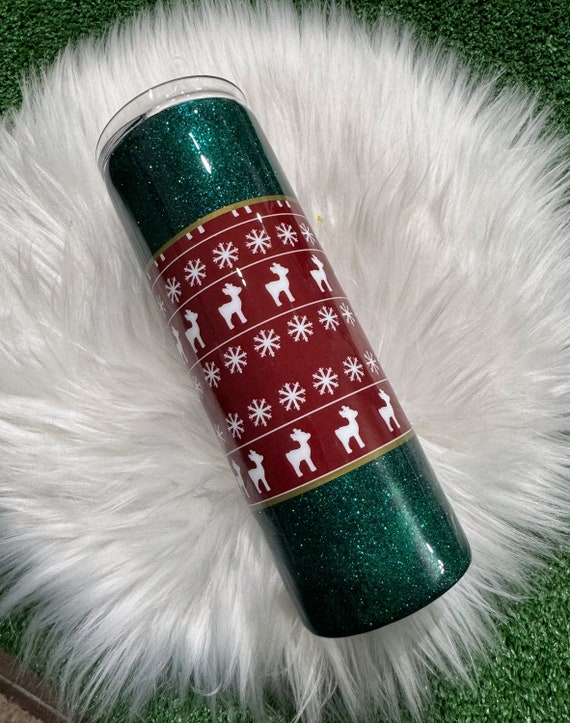 Glitter Reindeer Tumbler, Christmas Tumbler, Holiday Gift, Personalized Cup, Custom Drinkware, Reindeer Lover Gift