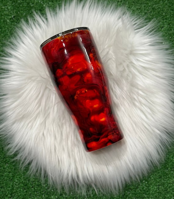 Red Flames Alcohol Ink Tumbler, Fire Design Tumbler, Hand-painted Tumbler, Unique Tumbler for Drinks, Gift for Him or Her