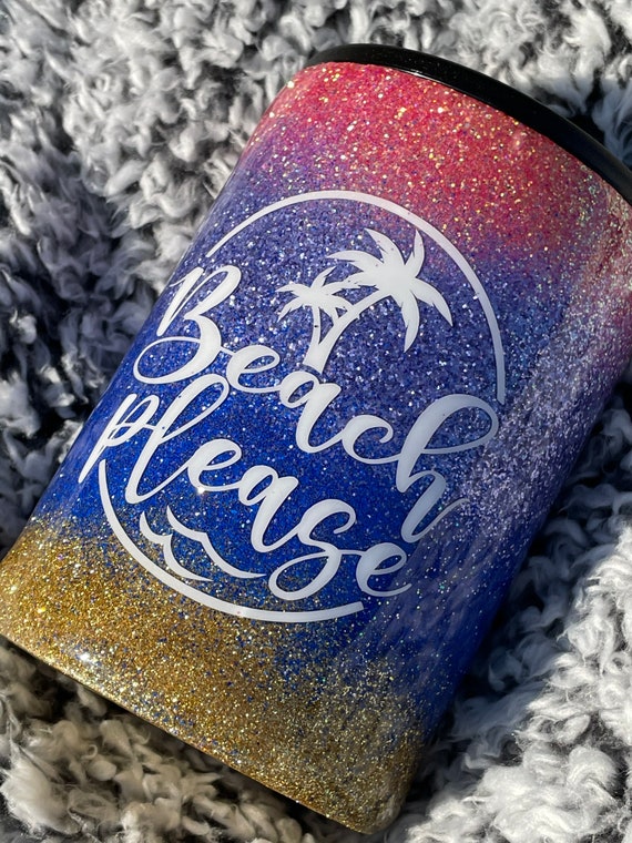Beach Please Can Koozie, Summer Drink Cooler, Beverage Holder, Pool Party Accessory, Sun and Sand Inspired Gift