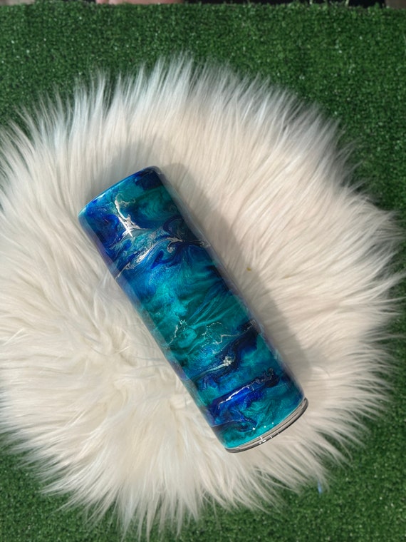 Blue Swirl Tumbler, Resin Tumbler, Handcrafted Tumbler, Unique Tumbler, Gift for Her