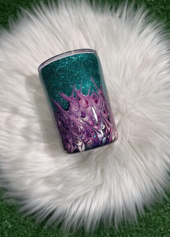 Purple Turquoise Grab and Pull Tumbler, Insulated Tumbler, Travel Mug, Gift for Her, BPA Free