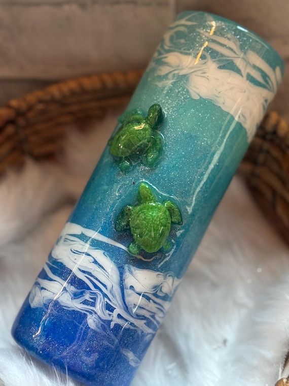 Ocean Theme Cup, 3D Turtle Beach Tumbler, Drinkware, Turtle Lover Gift, Beach Lover Gift