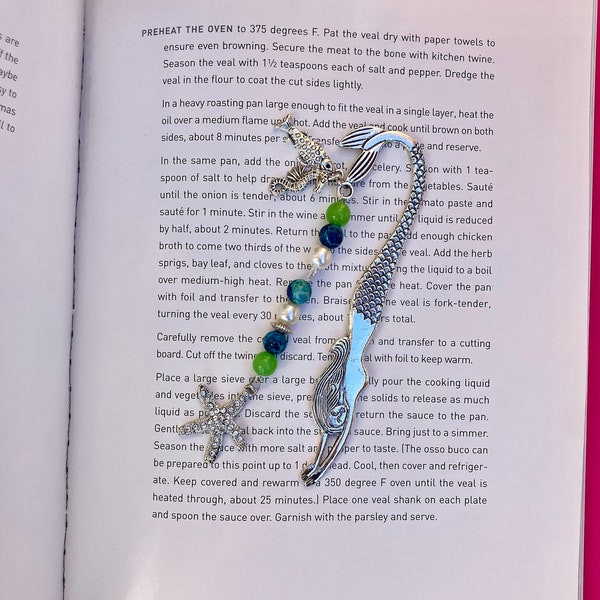 Mermaid Bookmark Beaded, Ocean, “Under The Sea,” Antique Silver, Teacher”s Gift, Book Lovers Gift with Charms