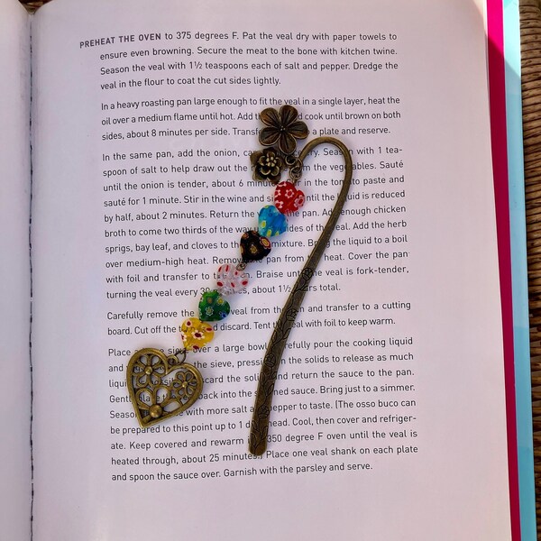 Heart Bookmark Beaded, Special Occasion, Holiday, Antique Bronze, Teacher’s Gift, Book Lovers Gift with Charms