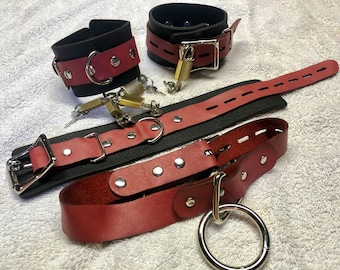 5 Piece Locking Leather Bondage Cuffs with Locks