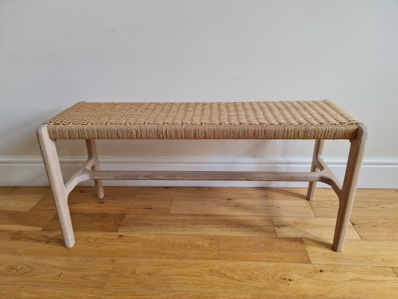 Danish Cord Bench White Oak Weaved Bench Mid Century Modern Hall