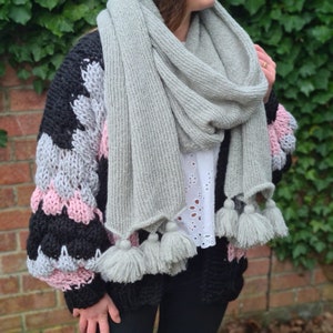 Oversized Knitted Mohair Scarf with Tassels, Big soft shawl, Long boho winter wrap, Unisex holiday gift