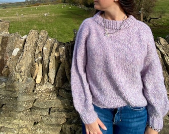 Cropped Hand Knitted Jumper with Loose Fit and Balloon Sleeves, Hand Knit Wool Sweater, Handmade Women Pullover, Cropped Sweater Ready to Go